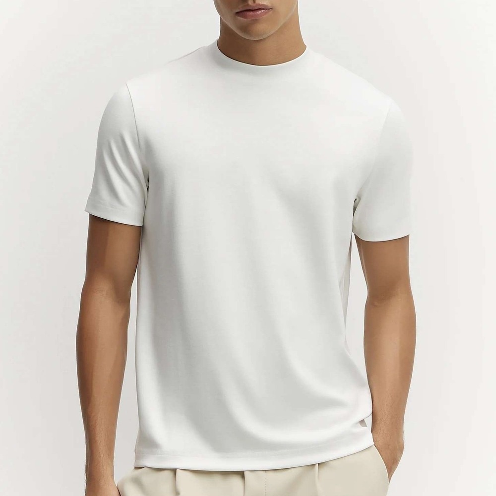 NWT Mode of One Knit T-Shirt Men's Small Ivory Polyester Spandex Textured Leaf